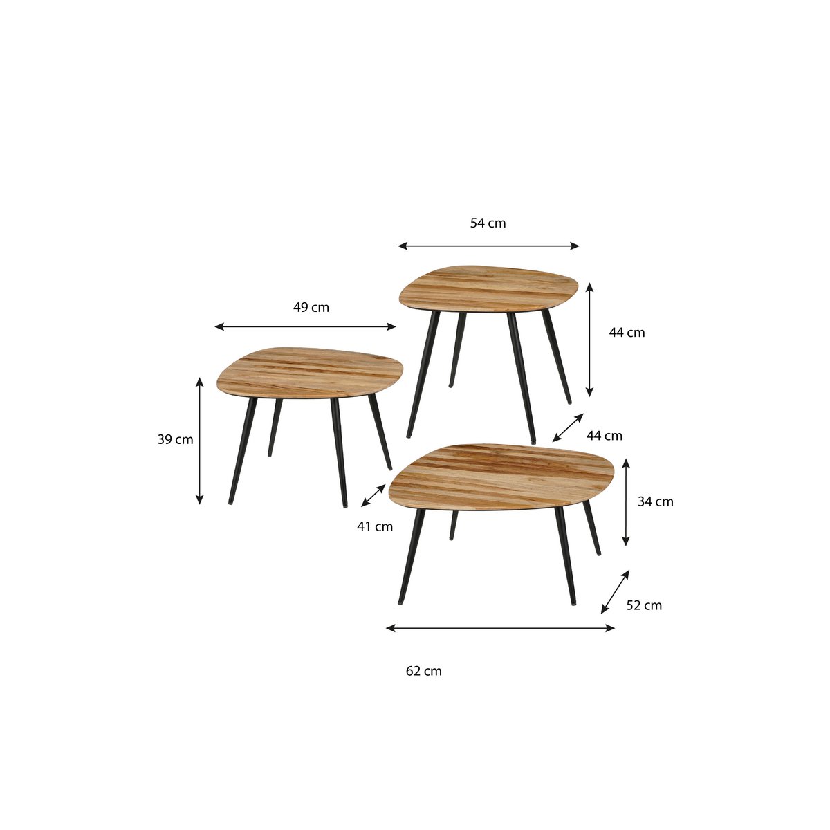 Table d'Appoint Jailey - Lot de 3 - L62 x L52 x H34 cm - Bois recyclé - Marron