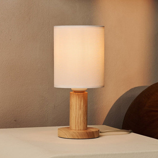 Lampe brun clair Boris avec cordon de 2 mètres - lampe à teinte en tissu et base en bois