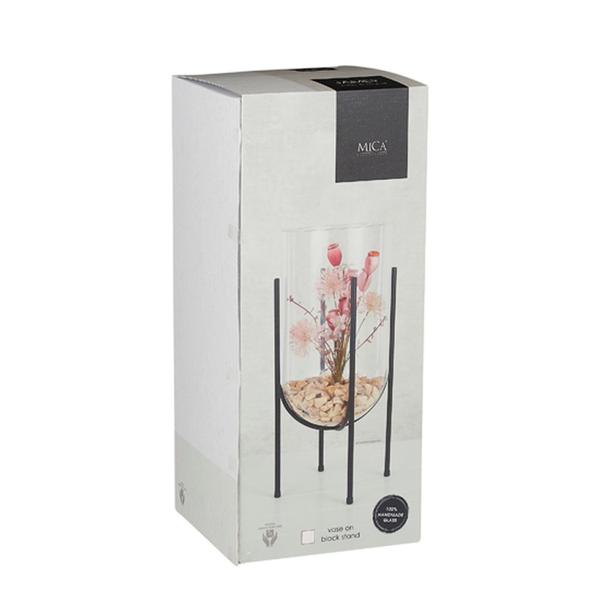 Vase Jamey sur Pied - H50 x Ø24 cm - Transparent, Noir