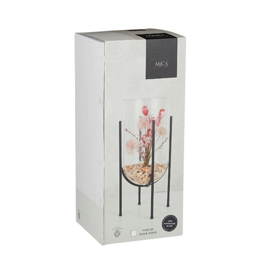 Vase Jamey sur Pied - H50 x Ø24 cm - Transparent, Noir