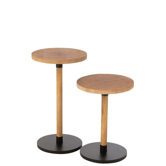 Set de 2 Tables d'appoint Ron MDF/bois de pin noir naturel