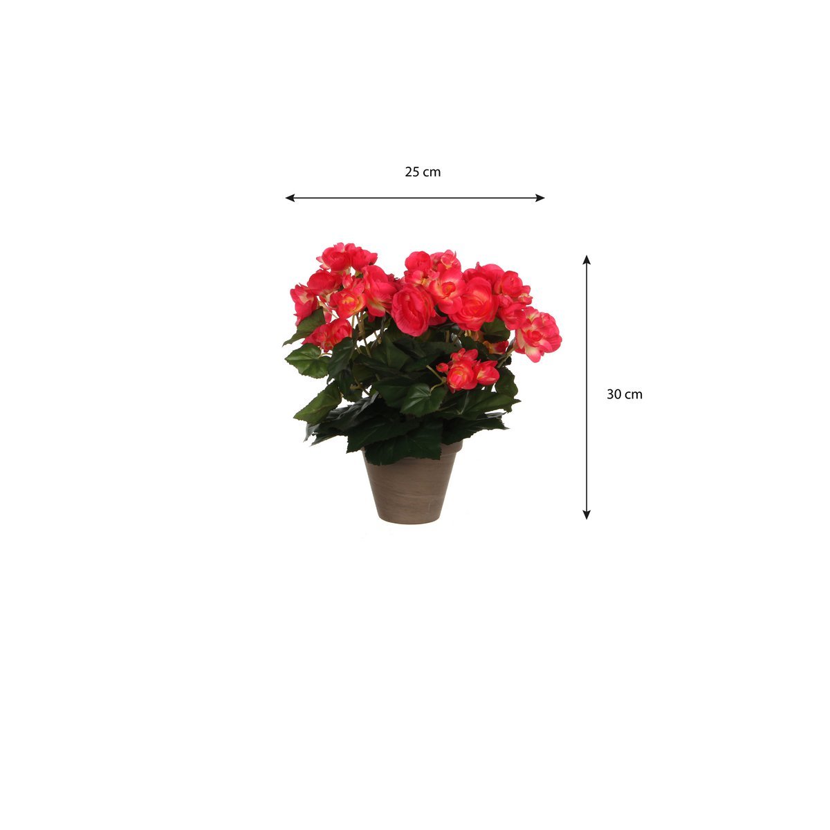 Plante Bégonia Artificielle en Pot de Fleur Stan - H30 x Ø25 cm - Rose Foncé